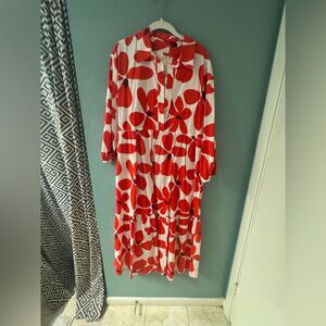 Maeve Red and White Buttoned Sundress with Bishop Sleeves